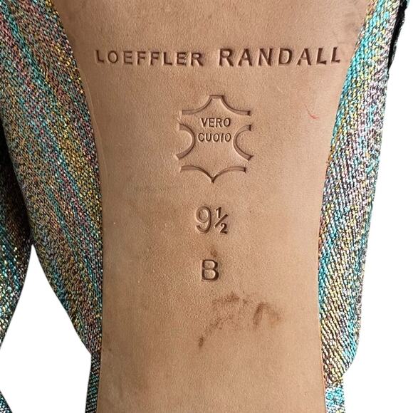 Loeffler Randall Esme Rainbow Ruffle Slide Open Toe Metallic Block Heel Sandals - Picture 11 of 12